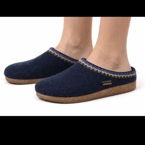 Haflinger Zig Zag Captains Blue Wool Slip On Cottagecore Clogs 36